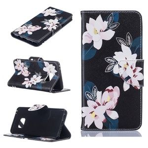 Galaxy Note 7 Case PU Leather Folio Magnetic Wallet Card Slots White Flowers